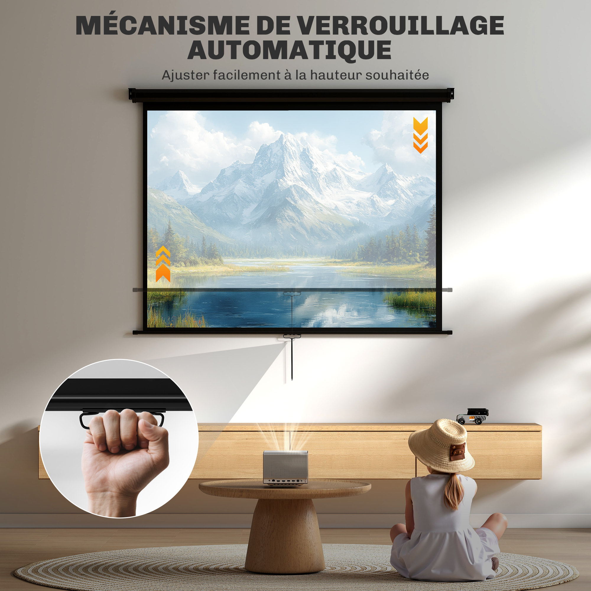Écran de projection home-cinéma TV format 4:3 84 pouces 4K HD métal PVC noir