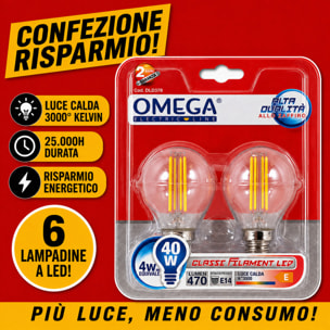 OMEGA Set 6 Lampadine Filament LED 8W E27 3000K