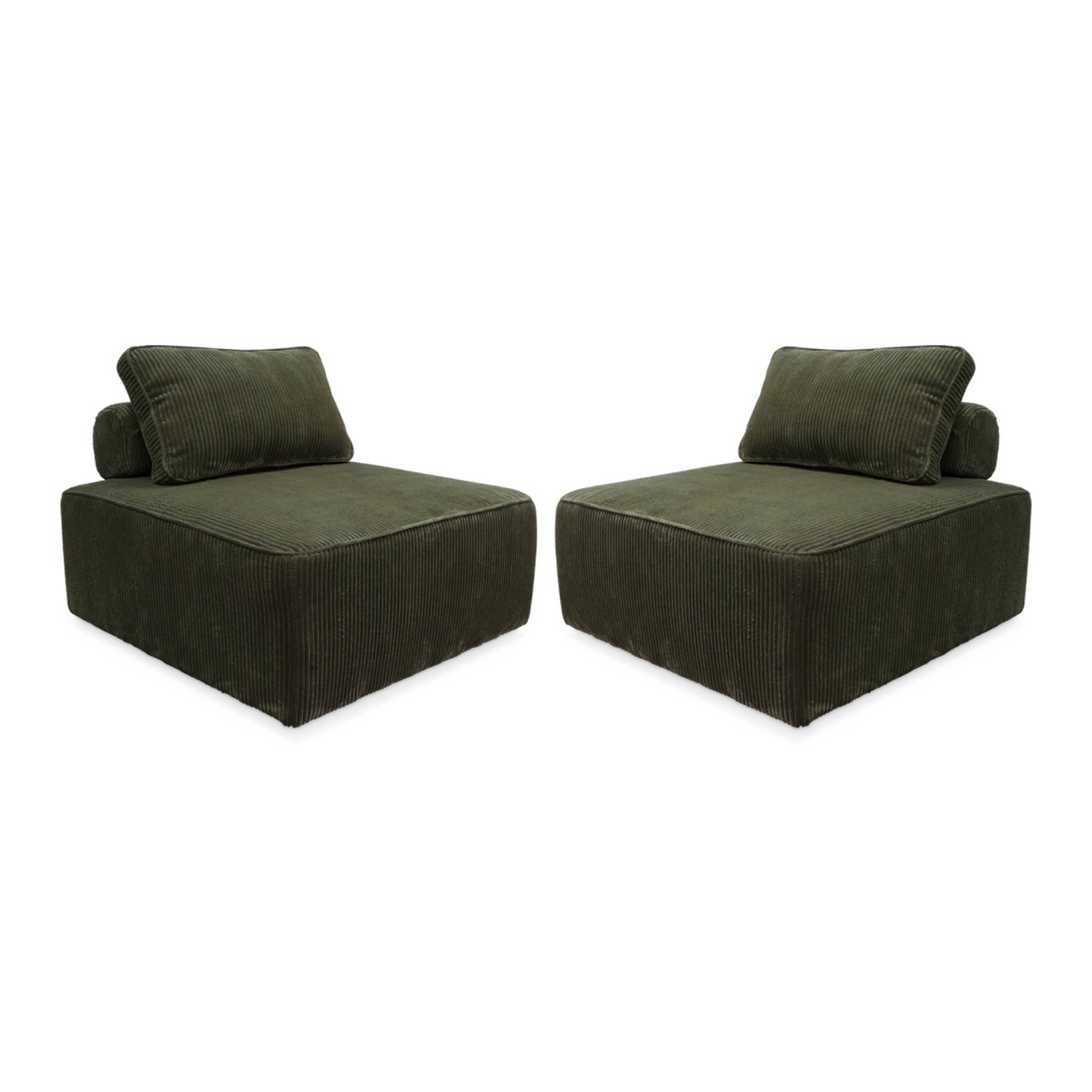 Lot de 2 chauffeuses pour canapé modulable velours côtelé vert foncé avec un coussin