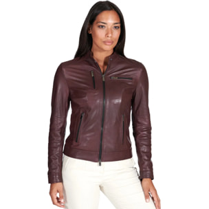 Giacca biker in pelle naturale bordeaux effetto liscio