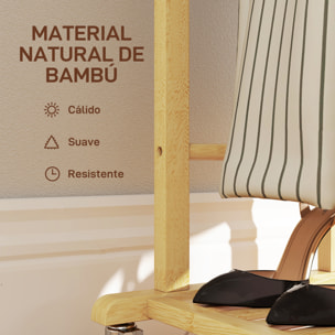 Galán de Noche de Bambú con Ruedas, Perchero Burro de Ropa con Barras para Pantalones y Balda Inferior para Zapatos, Estilo Nórdico, para Dormitotio, 47x33,7x105,5 cm, Natural y Blanco