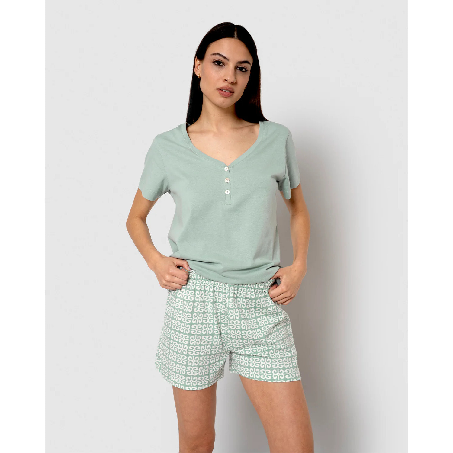 Pijama corto algodón sagitario verde tiffany