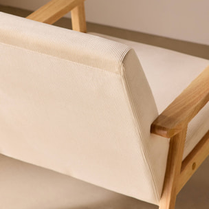 Fauteuil scandinave bois de peuplier, d'hévéa et velours côtelé ISAK