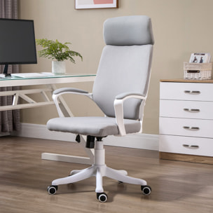 Silla de Oficina Ergonómica Silla Escritorio Giratoria Ajustable en Altura con Reposabrazos Reposacabezas y Respaldo Alto 63x65x112-120 cm Gris