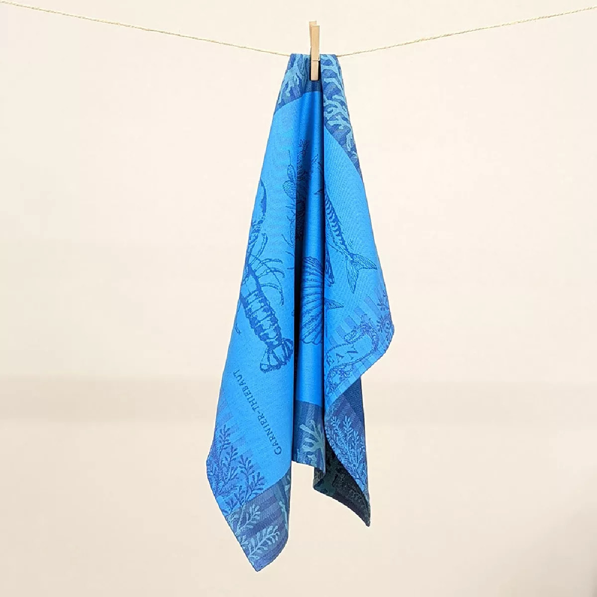 Torchon pur coton motif jacquard bleu L'ocean bleu