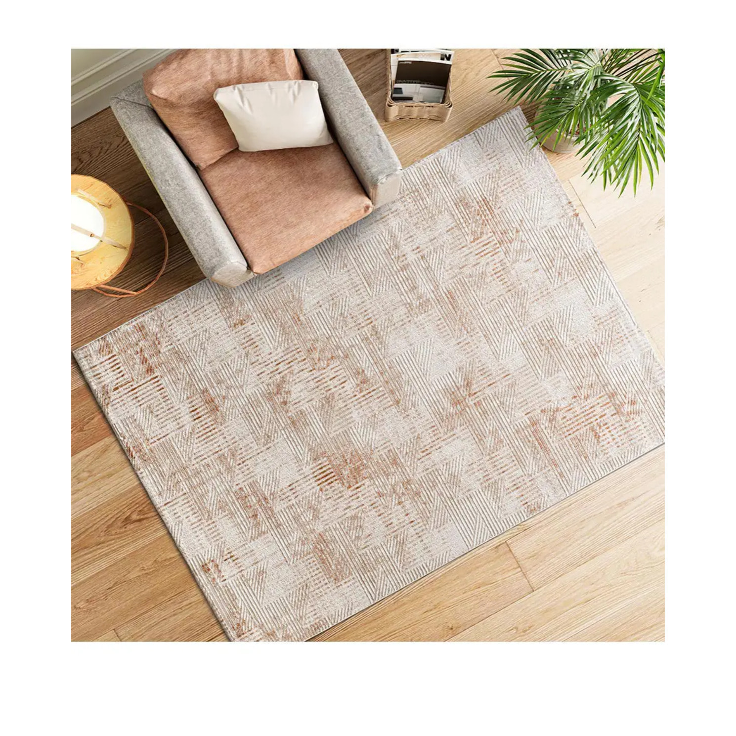 KEOPS Alfombra geométrica con relieve beige/caldera, varias medidas disponibles.