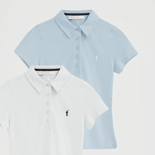 Pack donna con due polo in azzurro e bianco a maniche corte slim fit e con ricamo Rigby Go