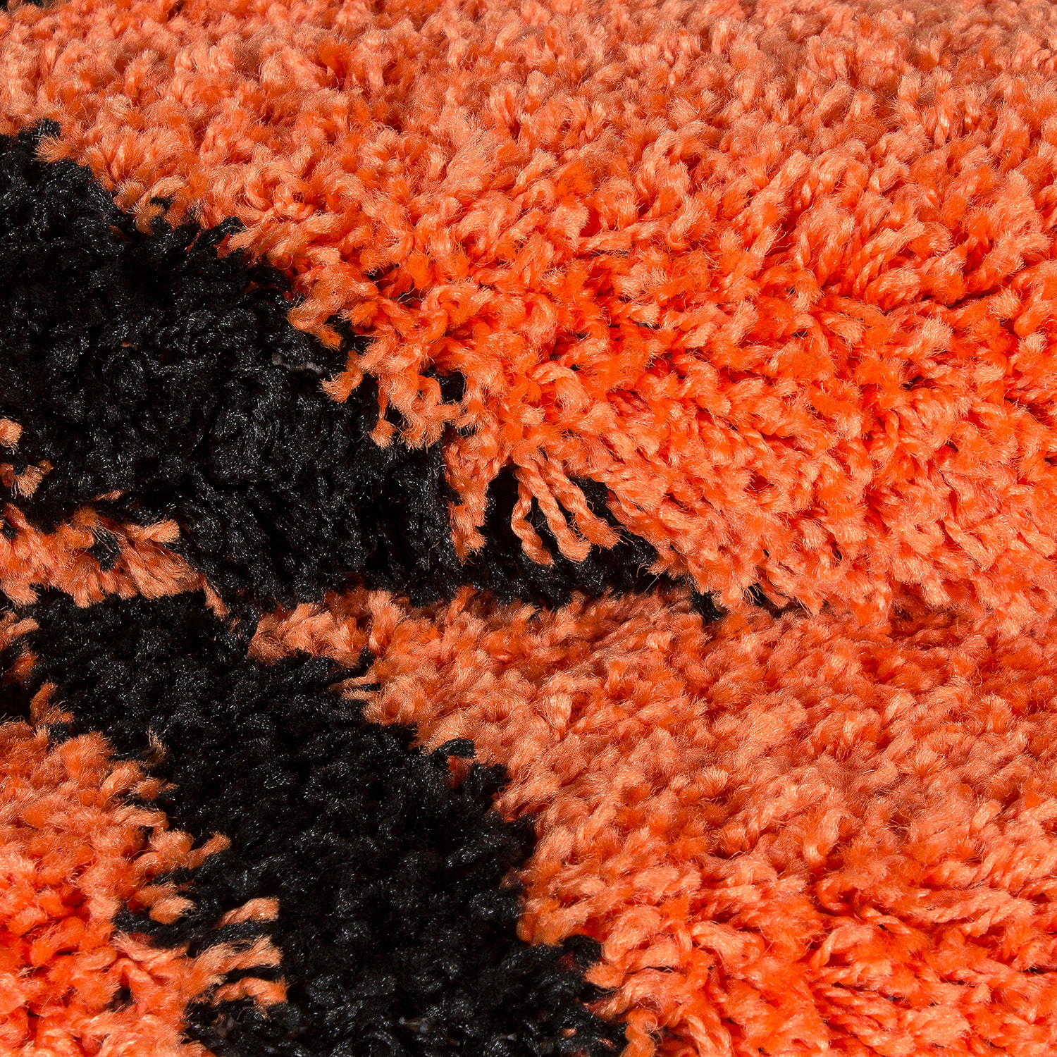 FUN - Tapis enfant shaggy rond à poils long motif ballon de basket orange