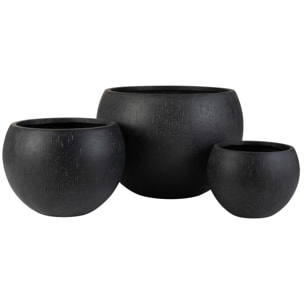 J-Line Set 3 Cachepots Ronds Argile Noir