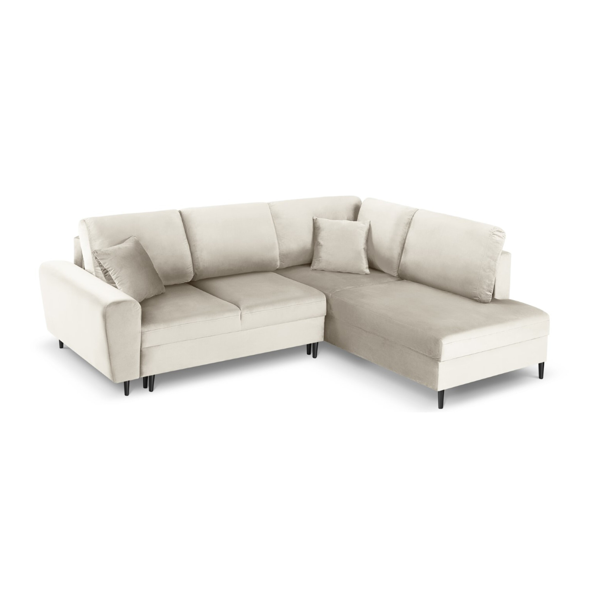 Canapé d'angle droit convertible avec coffre de rangement "Kyoto" 5 places en velours beige clair