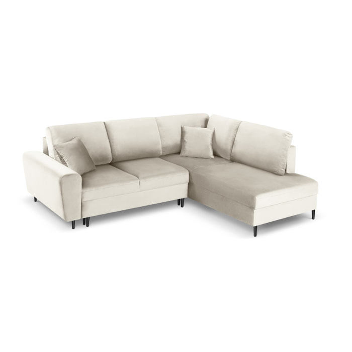 Canapé d'angle droit convertible avec coffre de rangement "Kyoto" 5 places en velours beige clair
