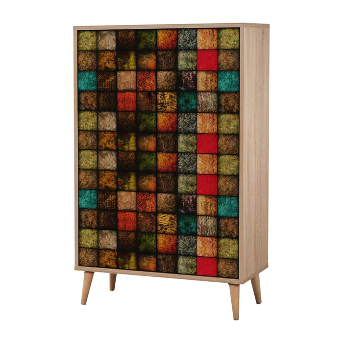 Credenza Dpersy, Buffet da soggiorno, Madia da salotto, Dispensa da cucina, 80x36h127 cm, Quercia e Multicolore