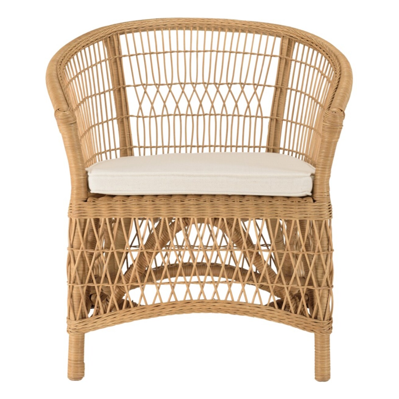 KALLY - Fauteuil en rotin naturel avec coussin d'assise blanc