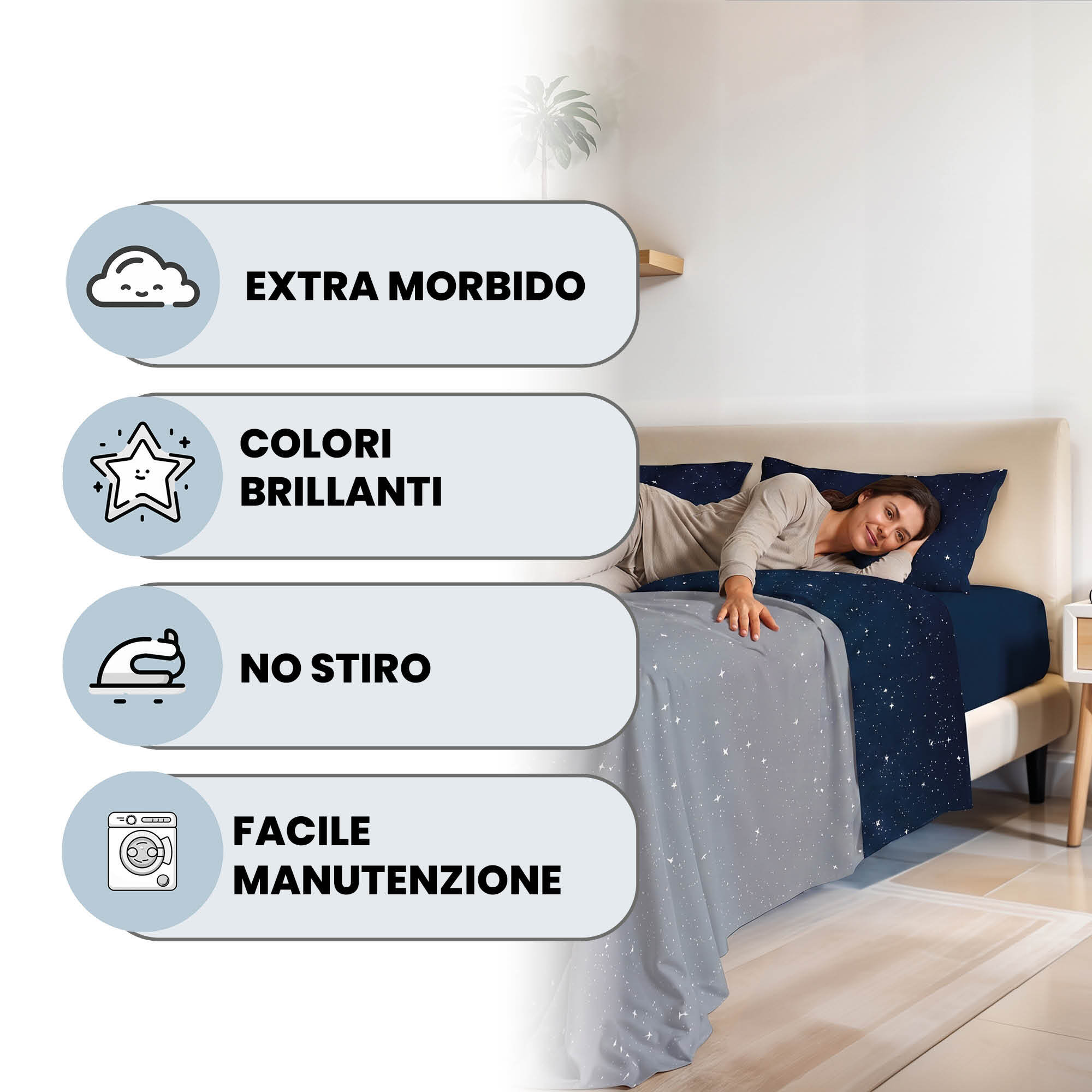 COMPLETO LETTO FASHION, 100% Microfibra, No Stiro - STARS