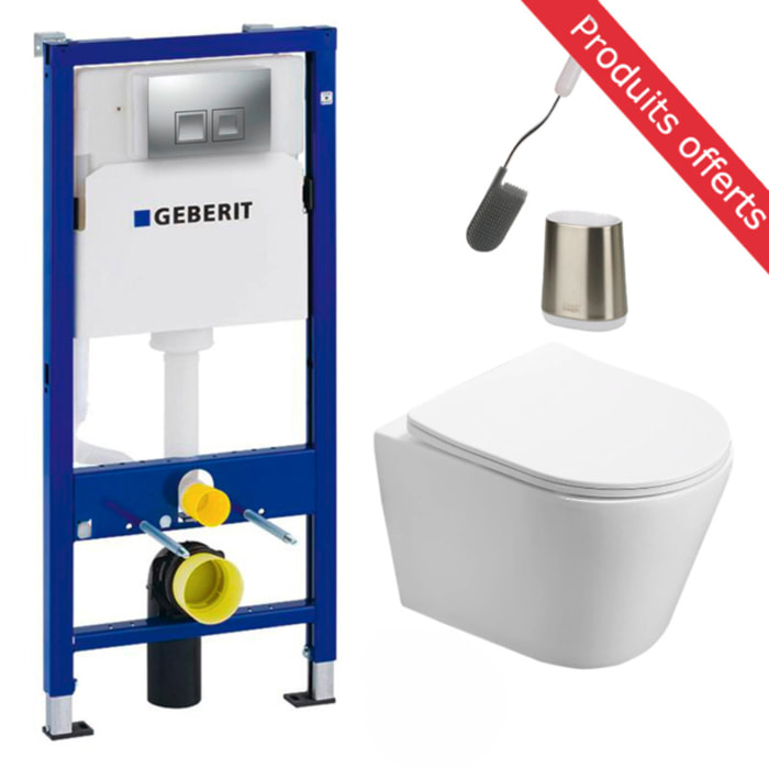 Pack WC Bâti-support Rapid SL + Vitra Normus WC suspendu sans bride + Abattant frein de chute + Plaque Chrome