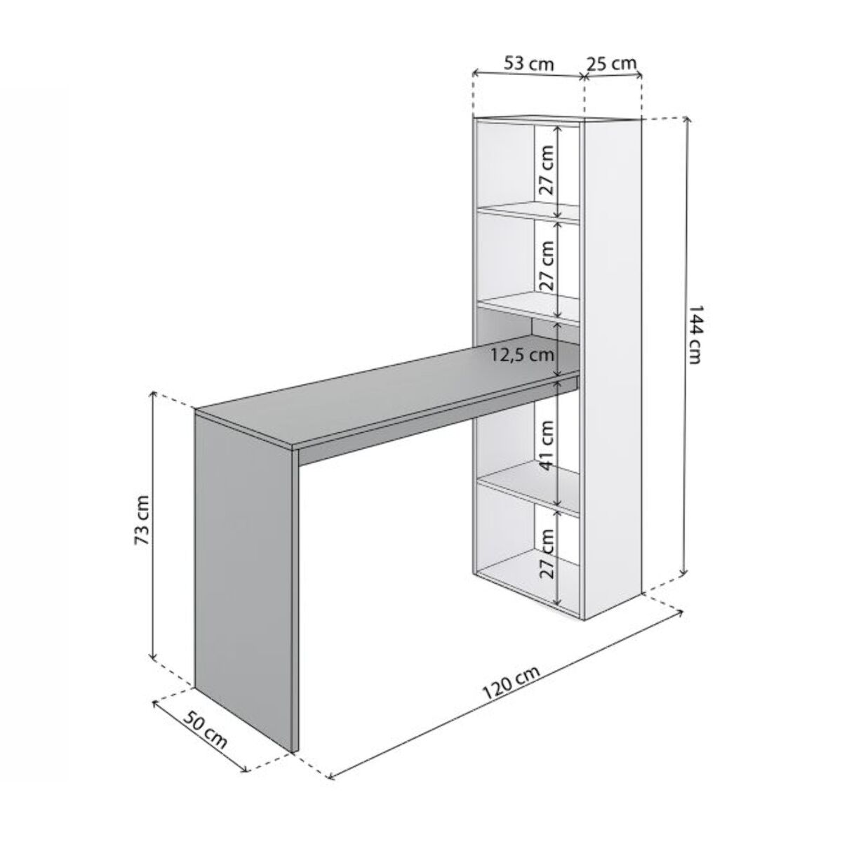 Mesa de escritorio con estantería Cosmic en blanco artik gris antracita 120 x 144 cm Blanco Artik (Blanco Mate) - Gris Antracita