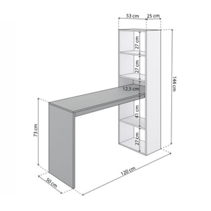 Mesa de escritorio con estantería Cosmic en blanco artik gris antracita 120 x 144 cm Blanco Artik (Blanco Mate) - Gris Antracita