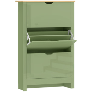 Armoire à chaussures 3 portes abattantes 2 compartiments vert amande laqué naturel