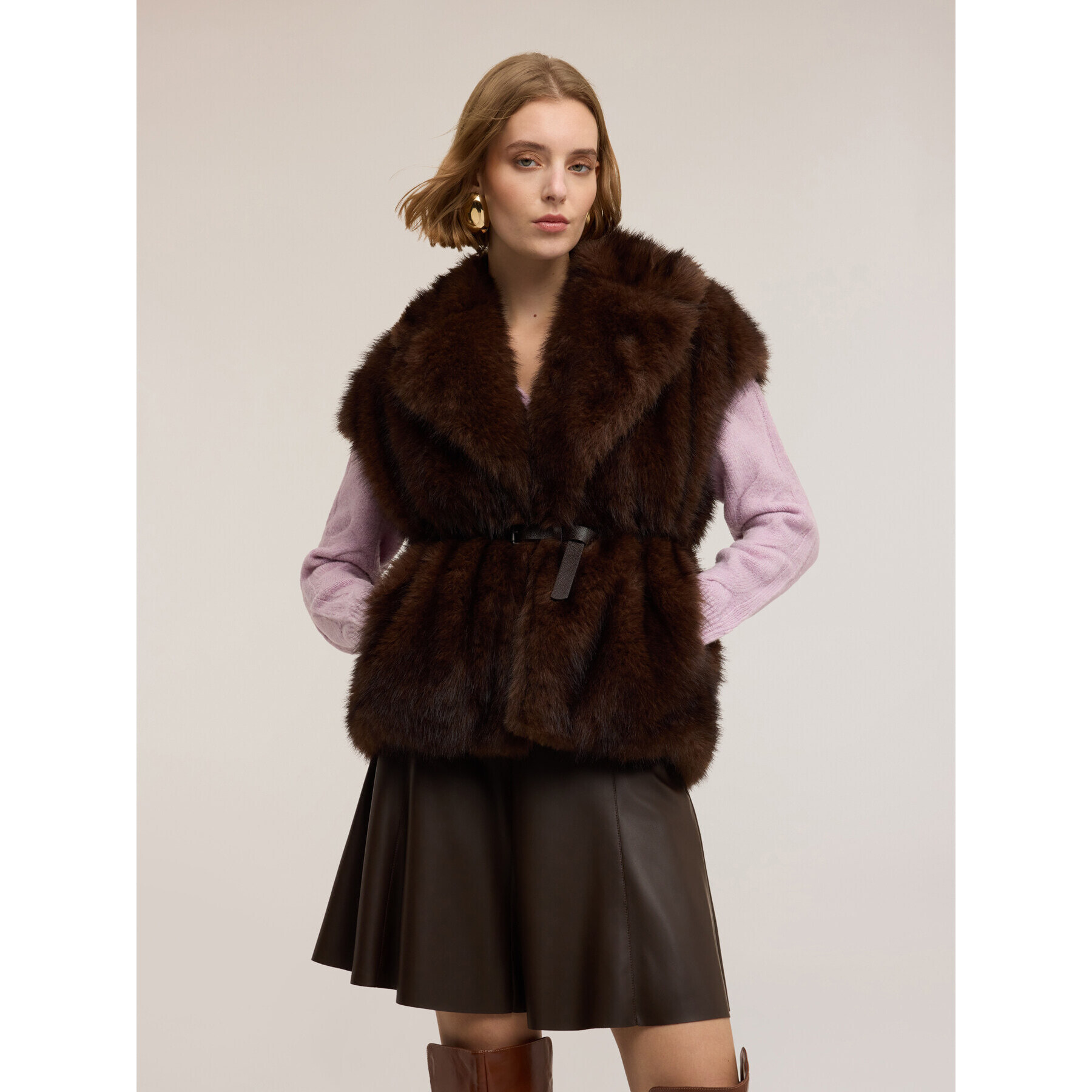 Motivi - Gilet effetto peluche con cintura - Marrone