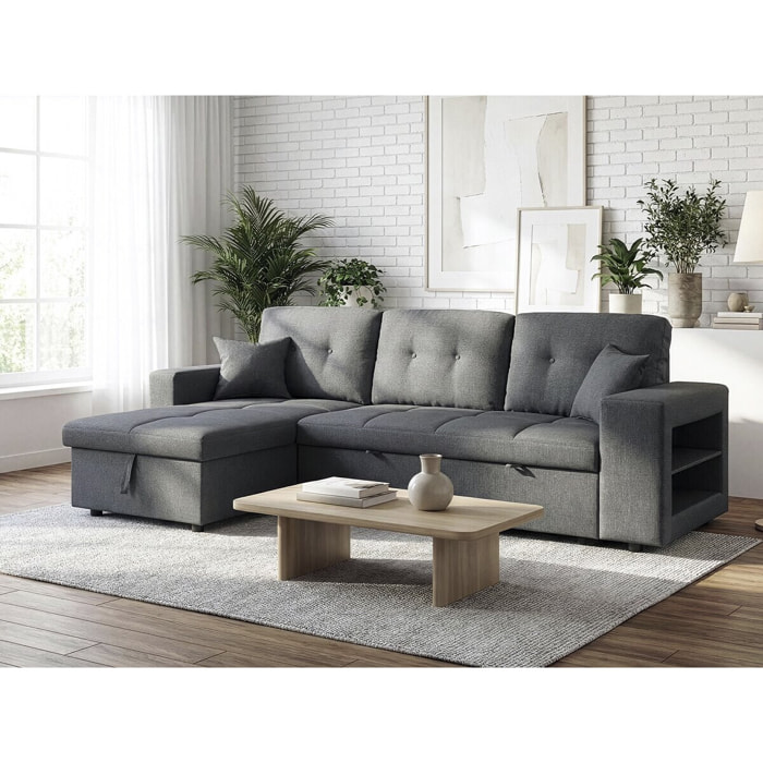 Canapé d'angle convertible/réversible tissu style bubble "Axel" - 3 places - Gris