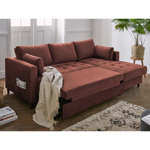 Anna - canapé d'angle droit - 4 places - convertible avec coffre - en velours - Rose
