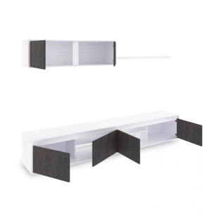 Salón con mueble de TV y estantería en blanco mate y óxido 200 cm Arlet Blanco Artik (Blanco Mate) - Óxido