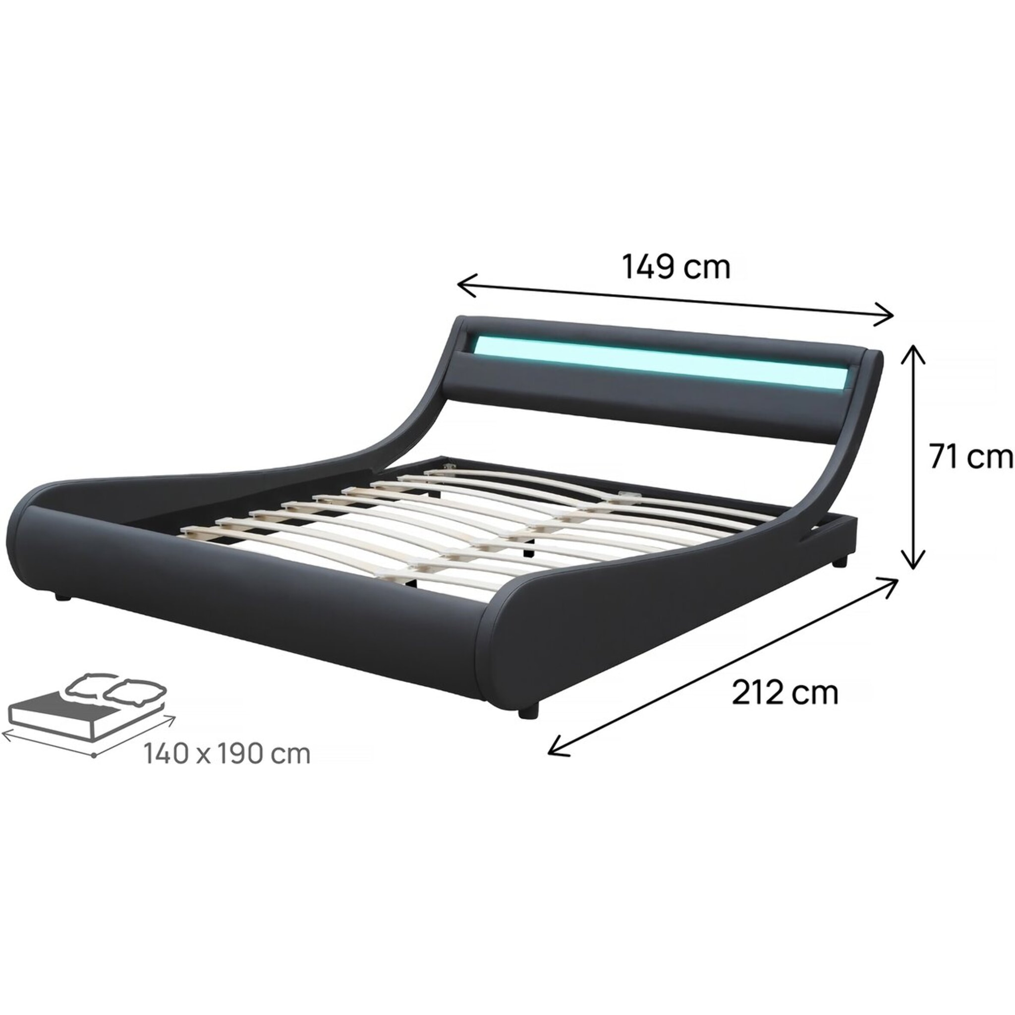Lit LED "Natacha" - 140 x 190 cm - Noir