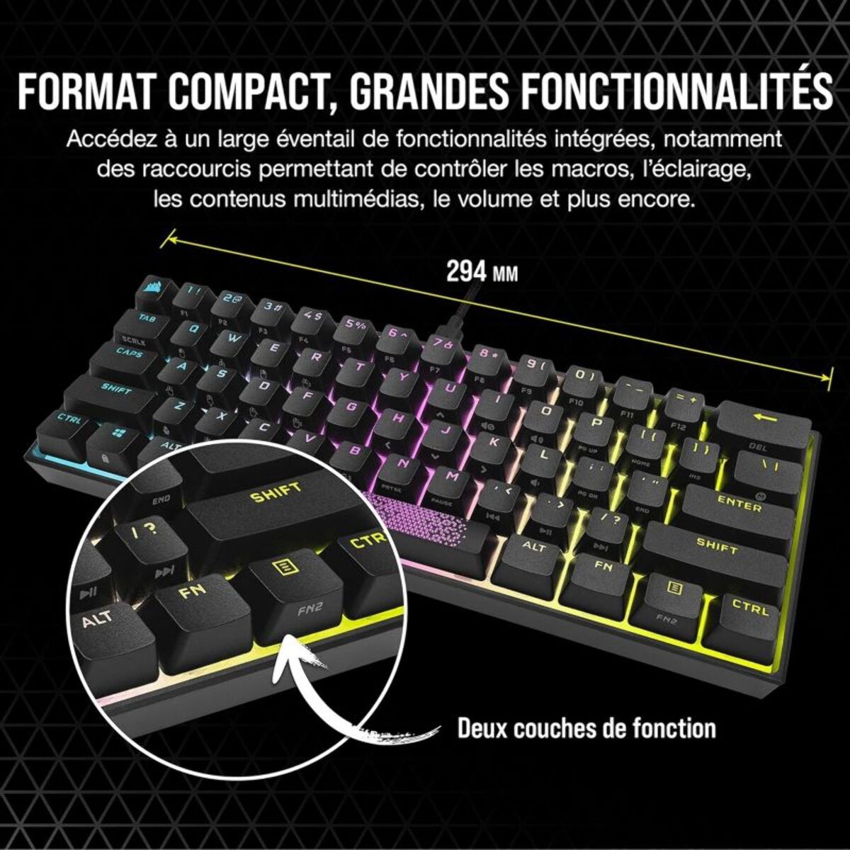 Clavier gamer CORSAIR K65 RGB MINI CHERRY MX Red Noir