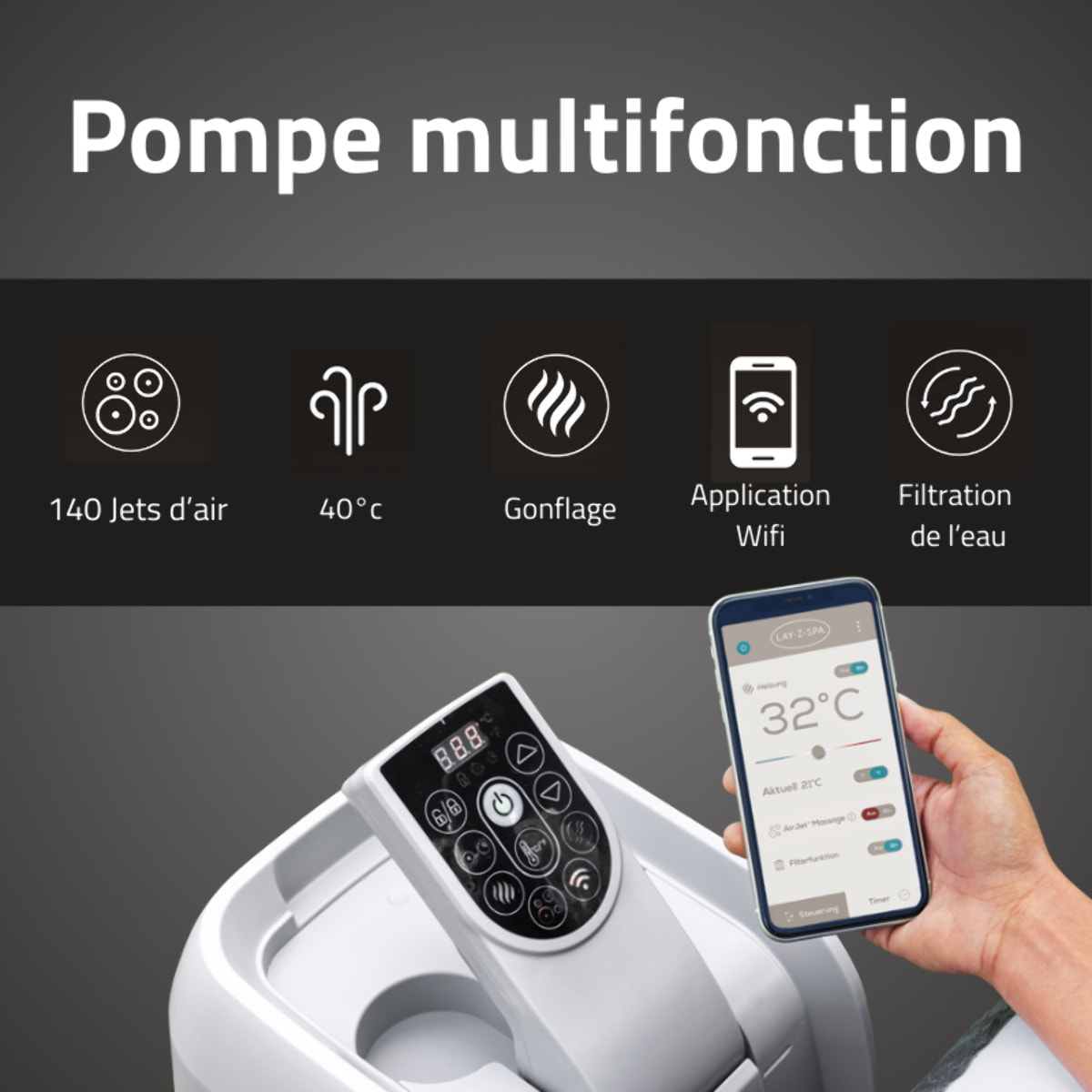Bestway Spa gonflable rond Lay-Z-Spa Budapest AirJet avec WiFi 4-6 personnes