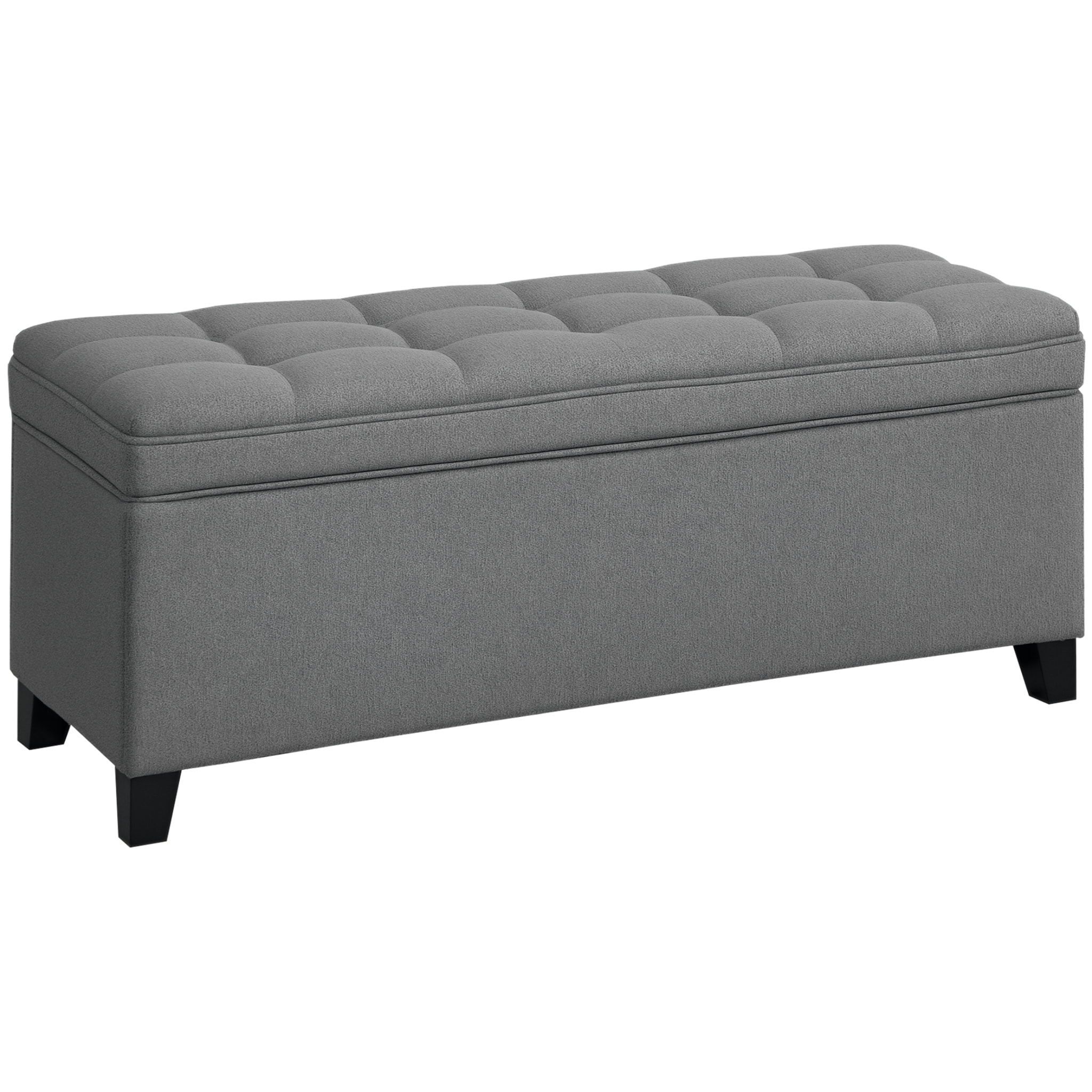 Puff Almacenaje Banco Almacenaje 112L Tapizado en Lino con 2 Bisagras de Seguridad Tapa Abatible y Asiento con Capitoné para Dormitorio Salón Entrada Carga 120 kg 120x40x48 cm Gris Oscuro