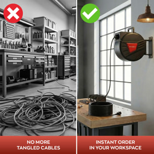 Denki 15 - Avvolgicavo Elettrico Automatico da Parete 15 m per esterno interno 250V Attacco Shuko in Polypropylene Nero