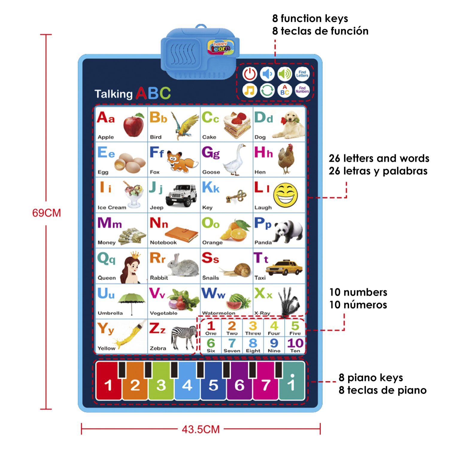 Abecedario electrónico interactivo para aprender inglés, ABC parlante y póster musical. Juguete educativo para niños pequeños. Diversión de los niños en la guardería, el preescolar.