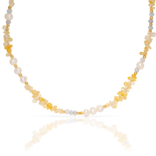 Sol Collar de perlas naturales y cuentas de citrina, con cierre de mosquetón.