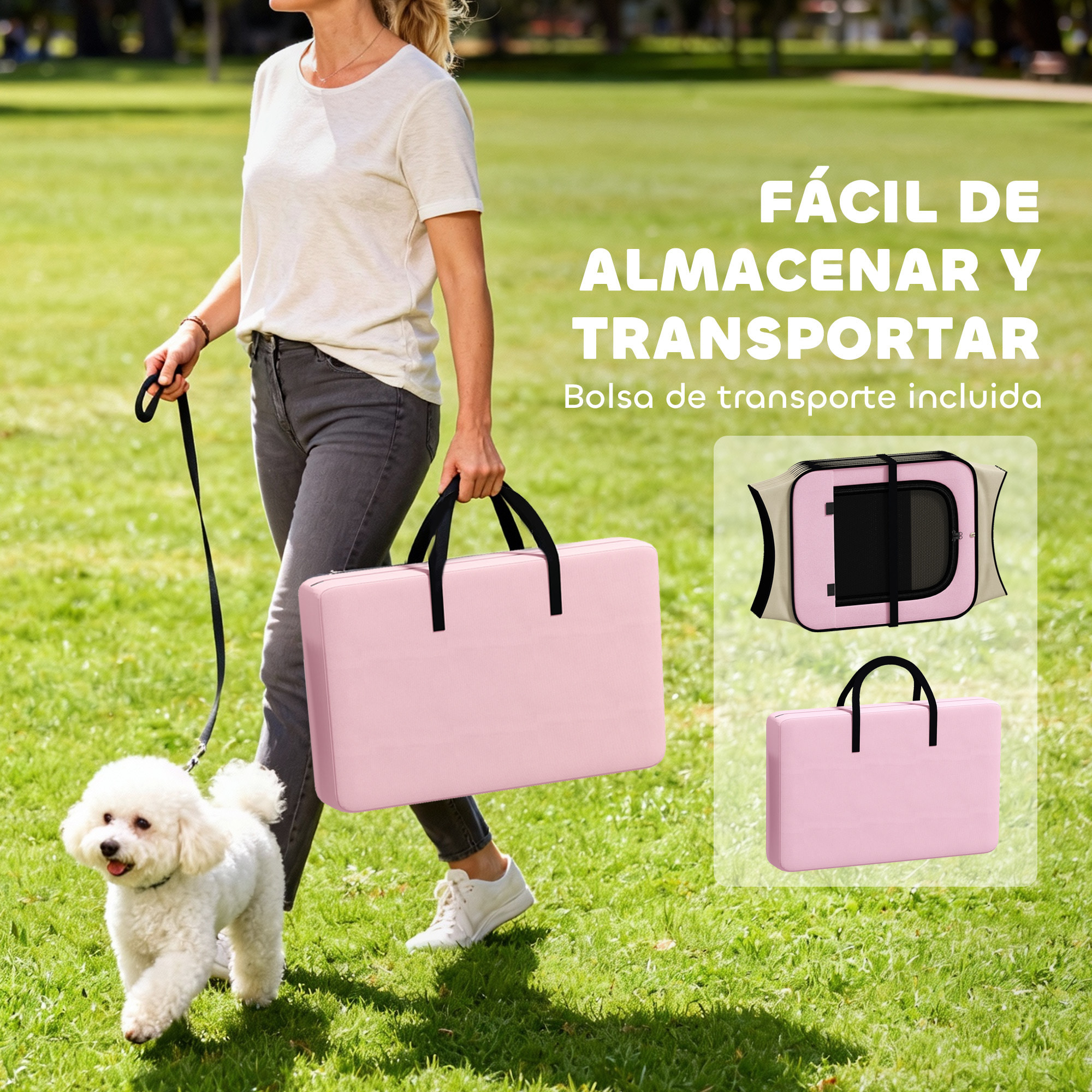 Parque Plegable para Perros y Gatos, Corralito Portátil para Animales Pequeños Impermeable de Tela Oxford con 2 Puertas, para Exterior e Interior, Ø120x58 cm, Rosa