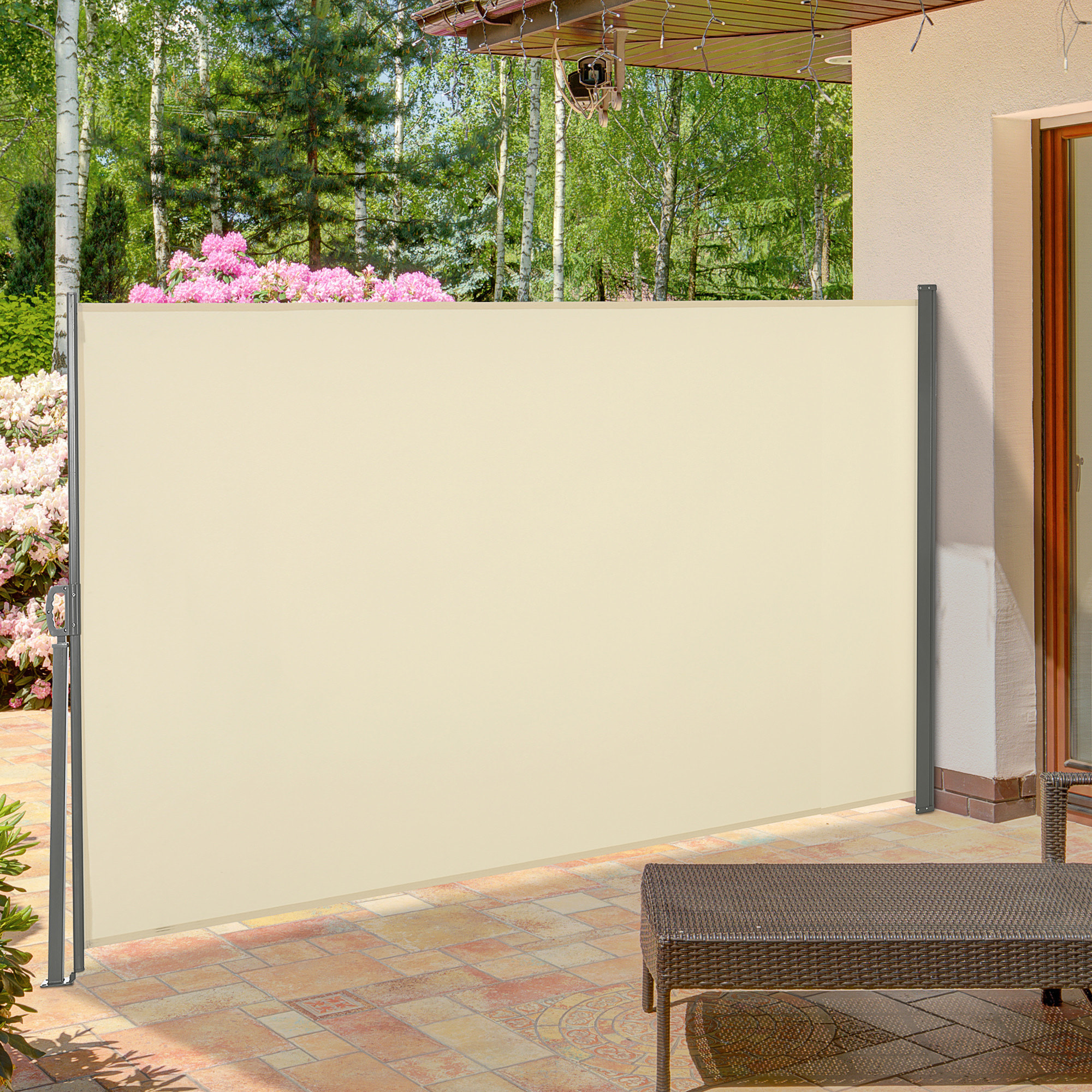 Toldo Lateral Retráctil 300x160 cm Pantalla Enrollable Mampara de Privacidad y Protección Solar para Jardín Balcón Terraza Crema