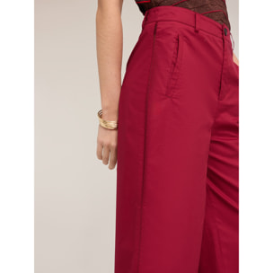 Motivi - Pantalones cropped de sarga de algodón - Rojo