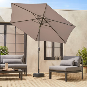 Parasol droit rond Ø300cm - Touquet Taupe - mât central en aluminium orientable et manivelle d'ouverture