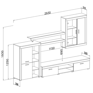 Parete Attrezzata Da Soggiorno Salotto Moderna Con Ante Mensole Vani A Giorno Vetrinetta Mobile TV Design Moderno 293x193x50 Cm Bianco Rovere Scuro