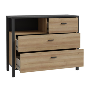 Commode bois effet chêne et noir 3 tiroirs - MIAMI