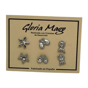 3 pares de pendiente mini en cristal