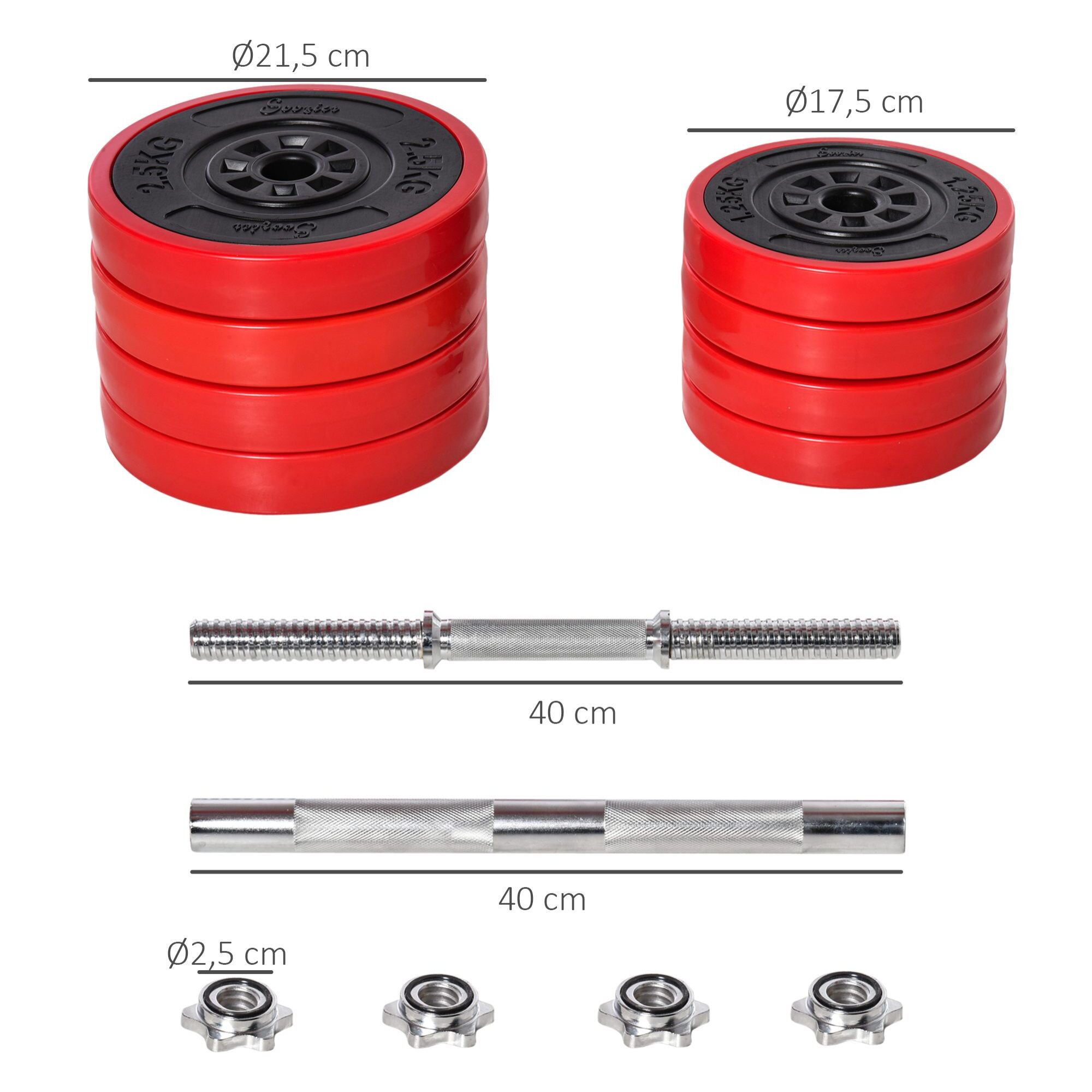 Juego de Mancuernas 20 kg Ajustables 2 en 1 con 8 Discos Barras Biela Ajustable