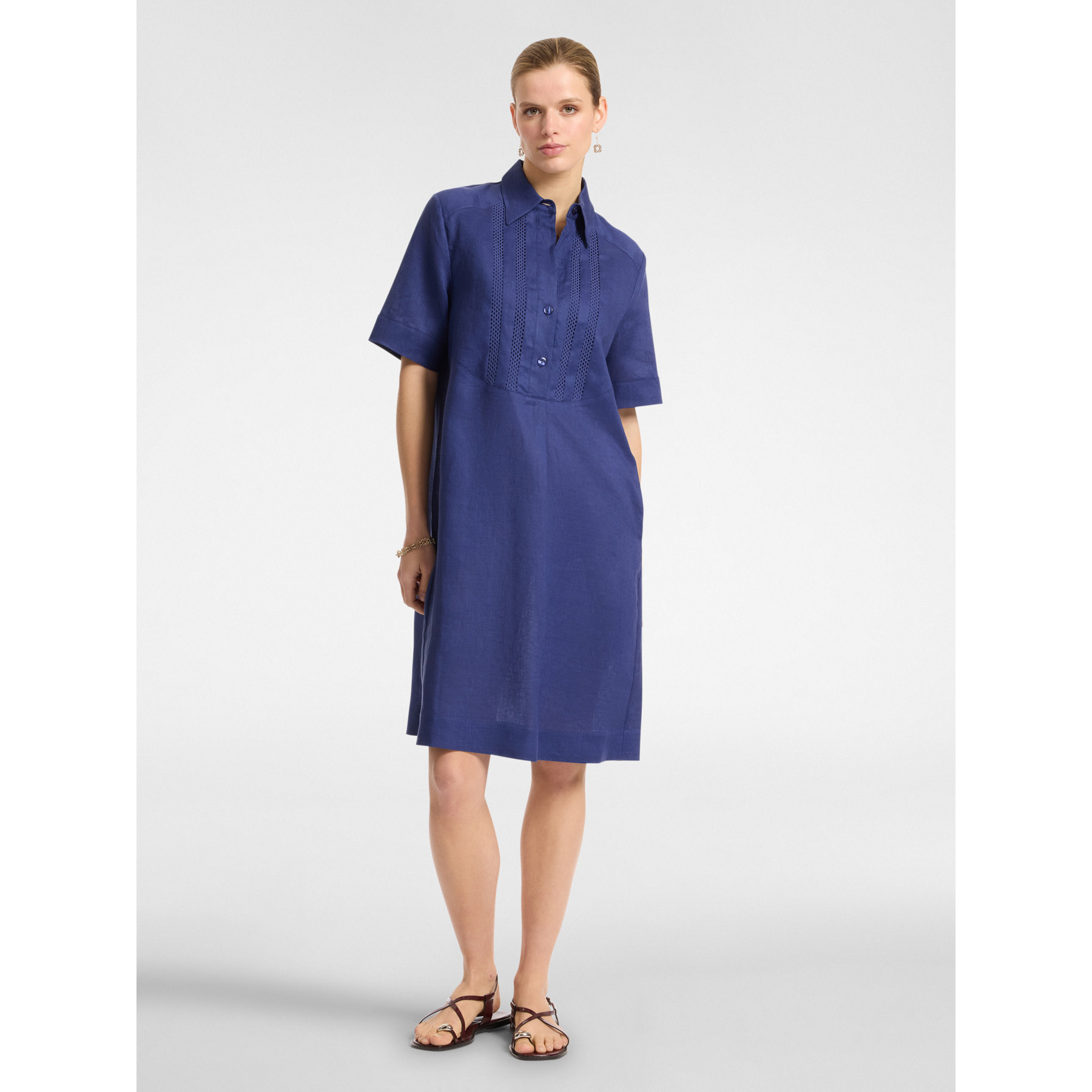 Elena Mirò - Vestido de lino con botones. - Azul