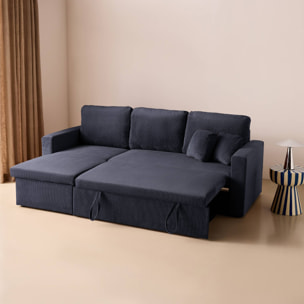 Canapé d'angle convertible réversible 3 places velours côtelé avec coffre IDA