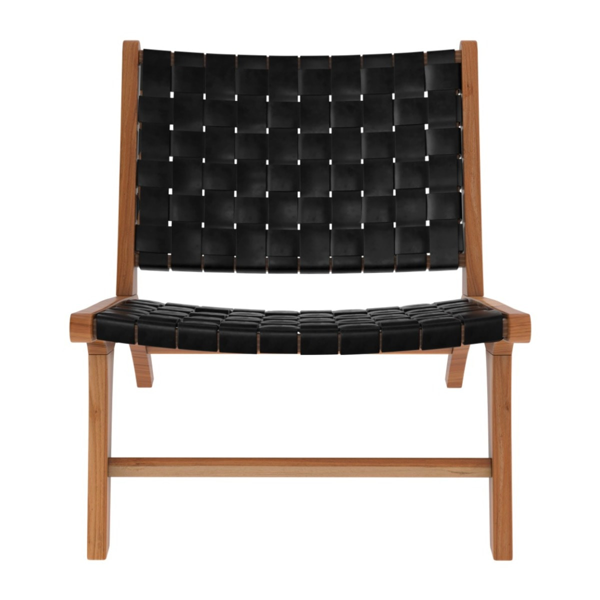 Fauteuil en teck et cuir tréssé noir - Kuna