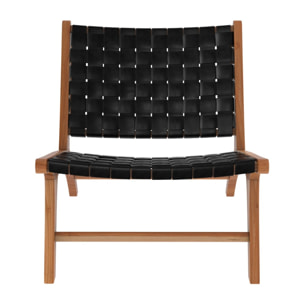 Fauteuil en teck et cuir tréssé noir - Kuna