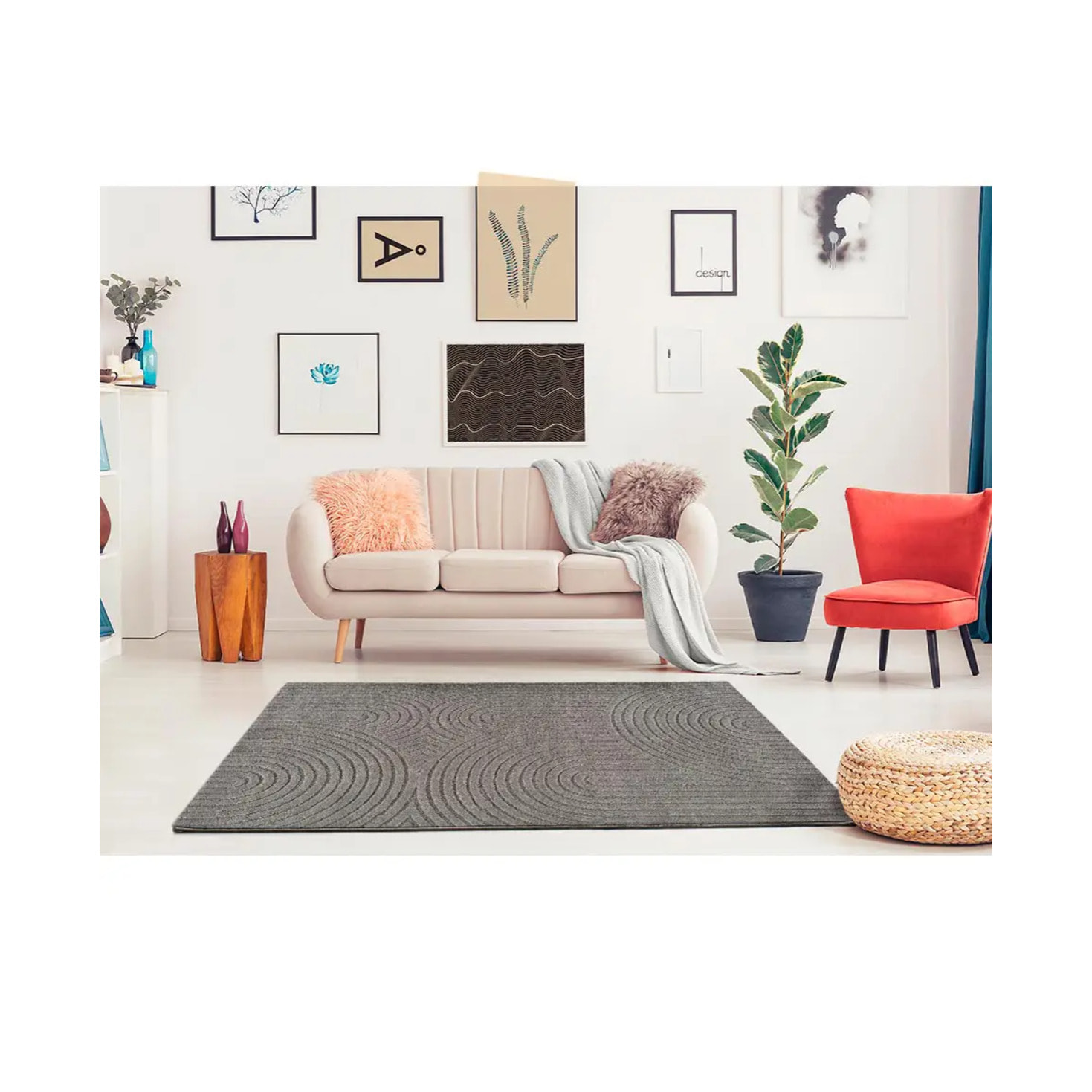 LINA Alfombra escandinava con relieve de pelo corto gris, varias medidas disponibles.