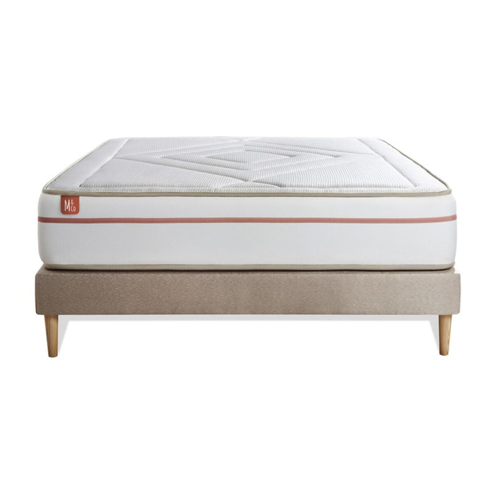 Ensemble Matelas Le Paisible - 24cm - Mémoire de forme - Matériaux éco-responsable - Sommier kit Beige