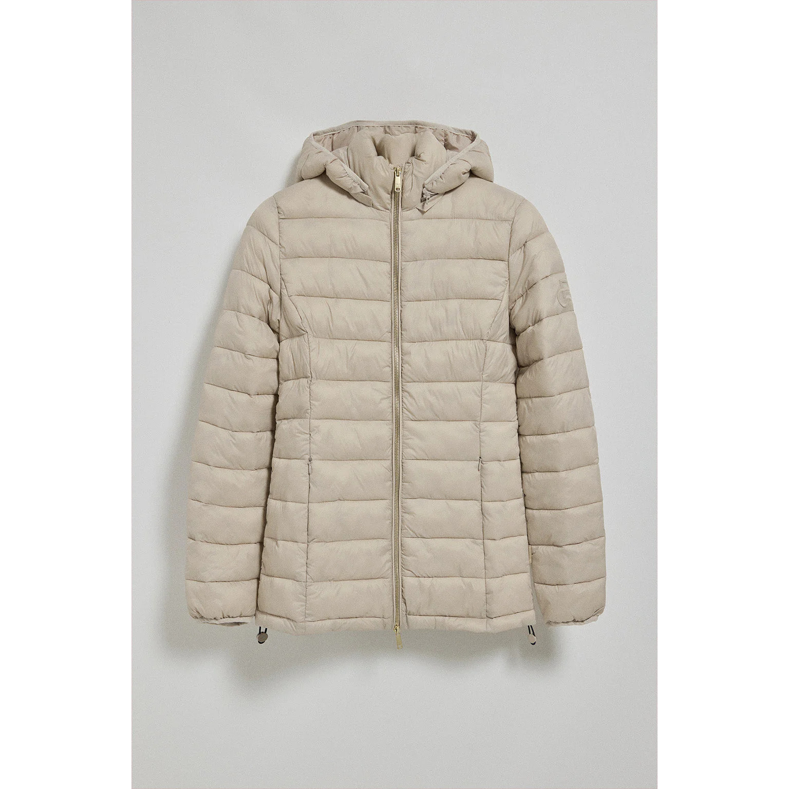 Chaqueta ultralight beige oscuro Cintia de capucha extraíble y bordado PC