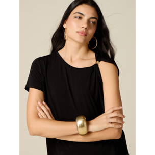 Oltre - T-shirt monospalla con accessorio metallico - Nero