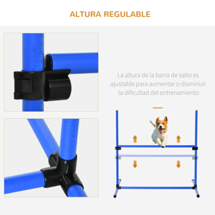 Set de Entrenamiento de Agilidad para Perros Mascotas 4 Piezas Obstáculos Vallas de Salto con Altura Ajustable y Bolsa de Transporte para Exteriores 99x65x94 cm Azul